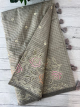 Applique and embroidery work 
 Kota Silk saree MSH118- Cement Grey