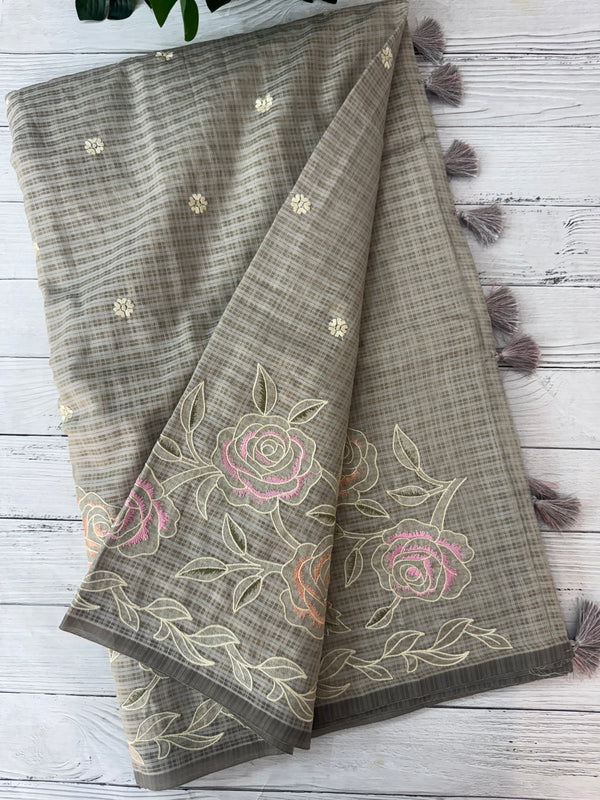 Applique and embroidery work 
 Kota Silk saree MSH118- Cement Grey