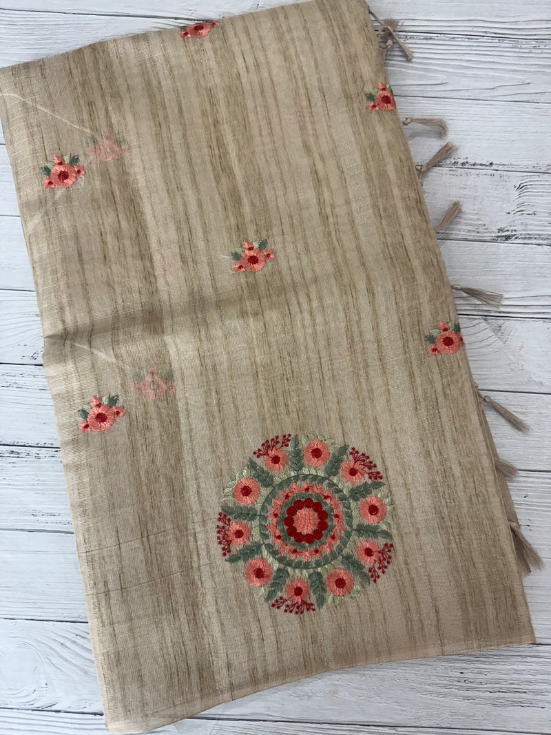 Blended tissue tussar saree with embriodery - MS8945