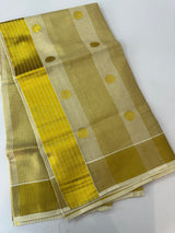 Kerala golden tissue cotton saree - polka dots