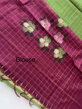Checks Semi tussar saree with hand painting MS3432
