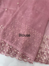 Glassy tissue organza saree with embroidery FKSF133- PastelPink