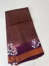 Checks Semi tussar saree with hand painting MS3432