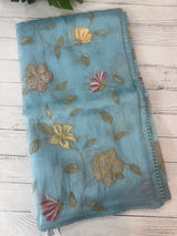 Tissue Organza saree with applique work MS15980- PastelBlue