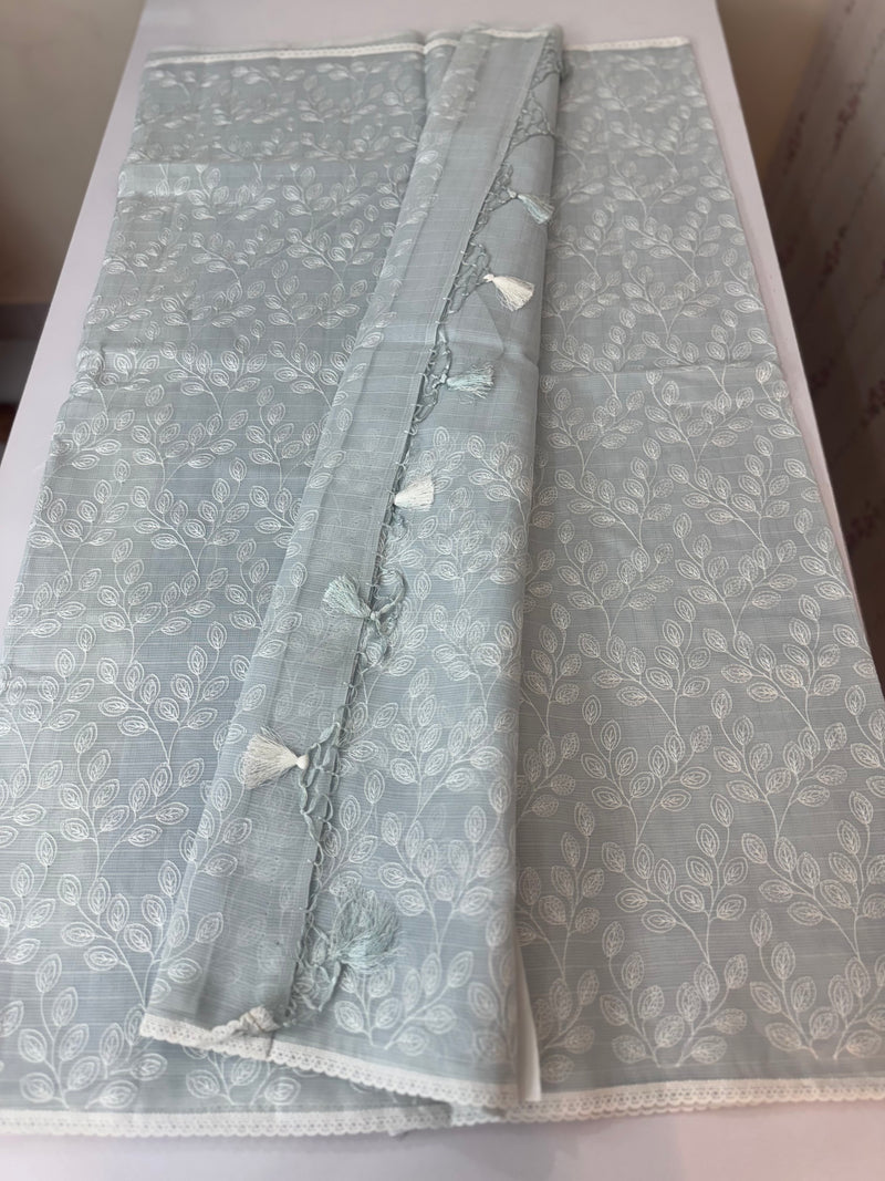Kota cotton silk embriodery saree MS1455- PastelGrey