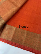 Jute silk saree with antique zari weaving MJL399 RustOrange