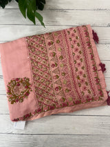 Kanta Handstitched Blended soft tussar silk saree MS90567- PeachyPink