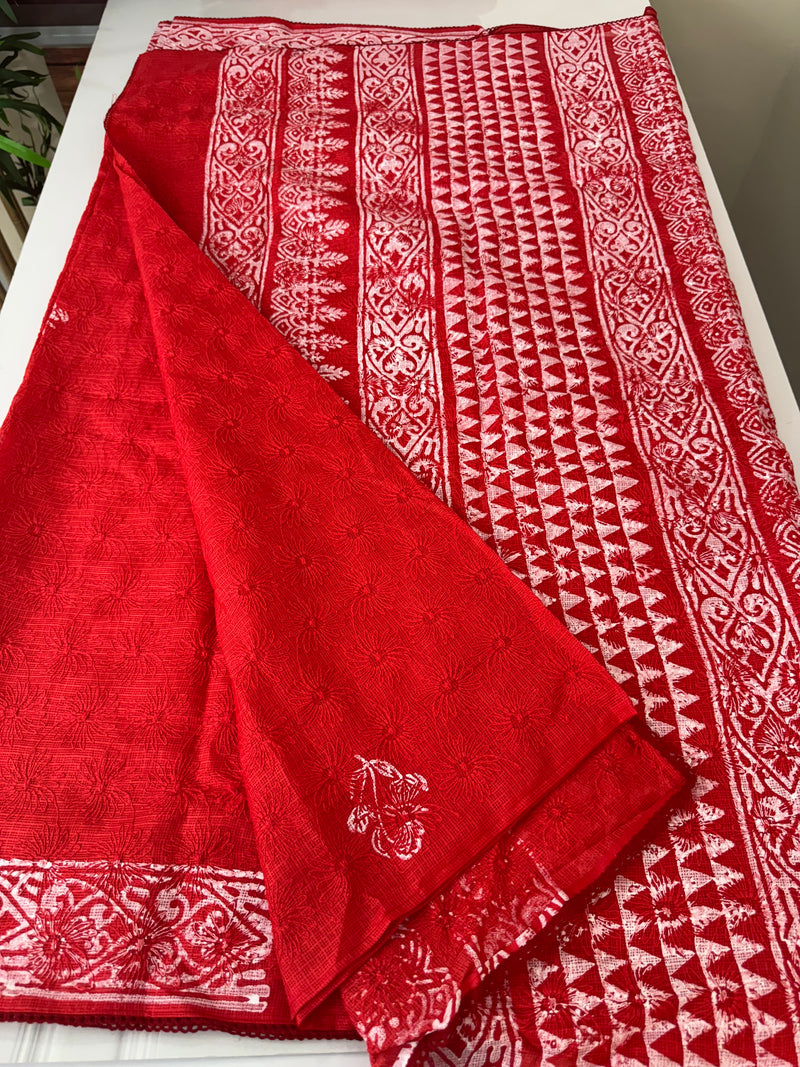 Phulkari Kota embroidery saree - MCBV67 RED