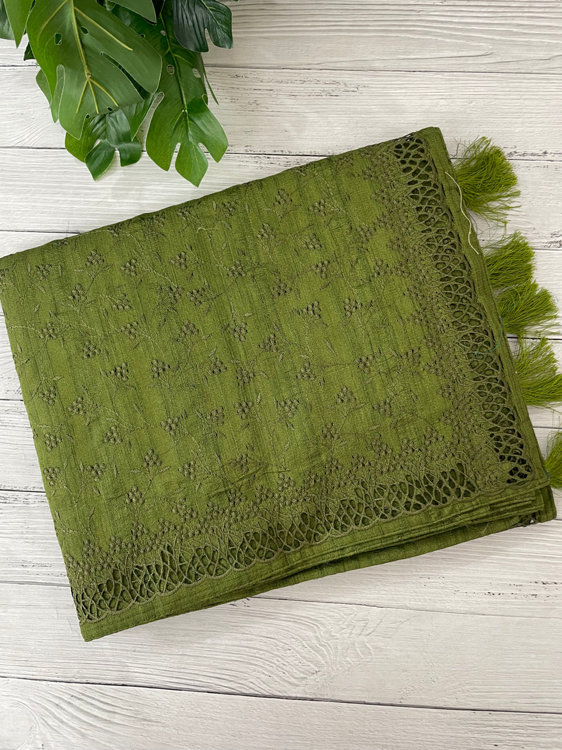 Cutwork Blended Jute - tussar saree MTS9079