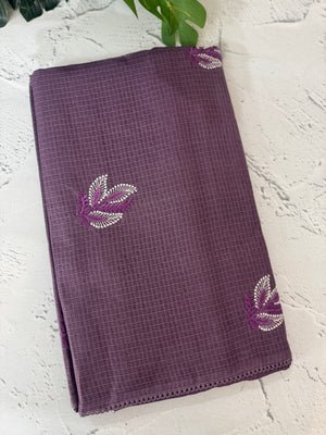 Kota  checks saree with embroidery - MS7679 DarkMauve