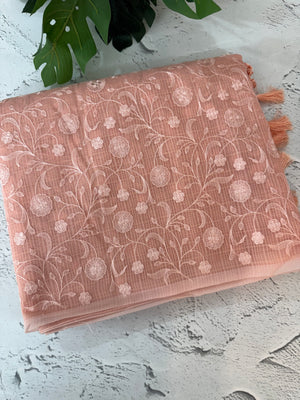 Moonga checks saree with embroidery MSH219 PastelPeachPink