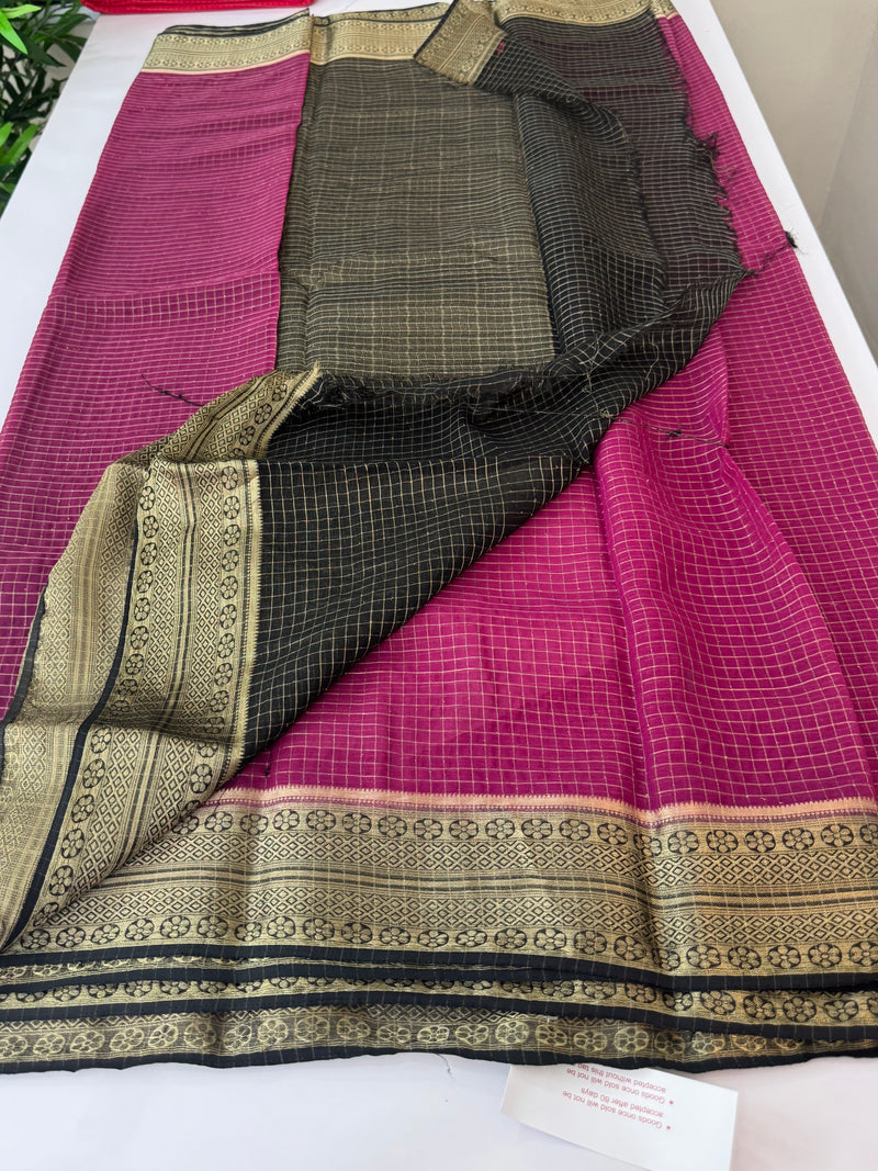 Chiffon Georgette saree with zari weaving  MCJI104 Wine & Black