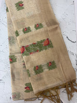 Jamdani silk Cotton Saree MS12567 (3) PeachRed birds