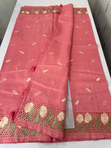Cutwork Raw silk saree MSH228 DarkPeachyPink