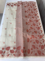 Tissue silk saree with zari checks and applique work  MSH105- Offwhite to DuskyPeach