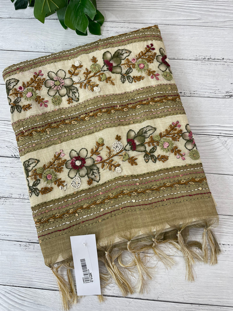 Tissue linen saree with kanta embriodery saree MS88650