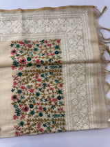 Tissue linen saree with chikankari borders MLS8976
