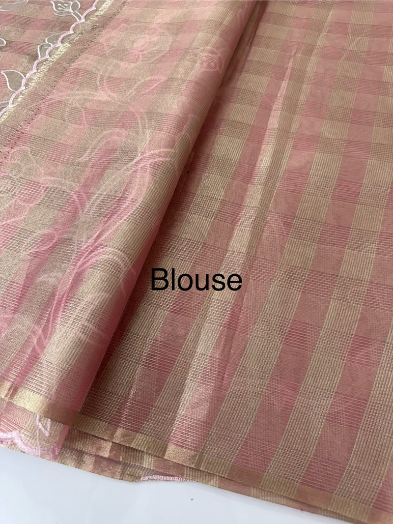 Tissue Silk applique work saree MSH133 Design 3- PeachPink