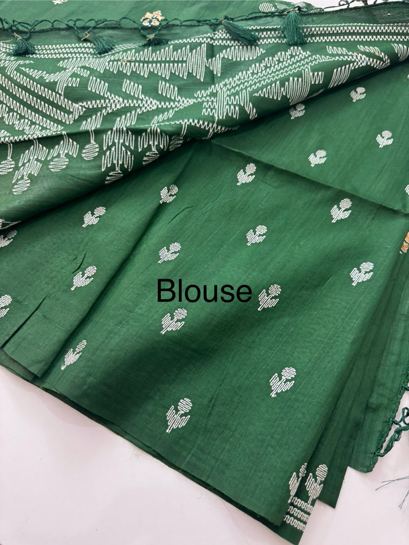 Blended tussar silk saree with embroidery- MS78911