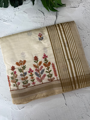 Blended tussar silk saree with embroidery- MSH490