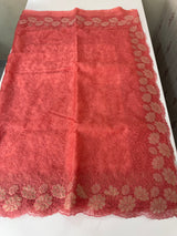 Semi Soft Organza saree with thread work and applique borders - MCW666 DarkPeachyPink