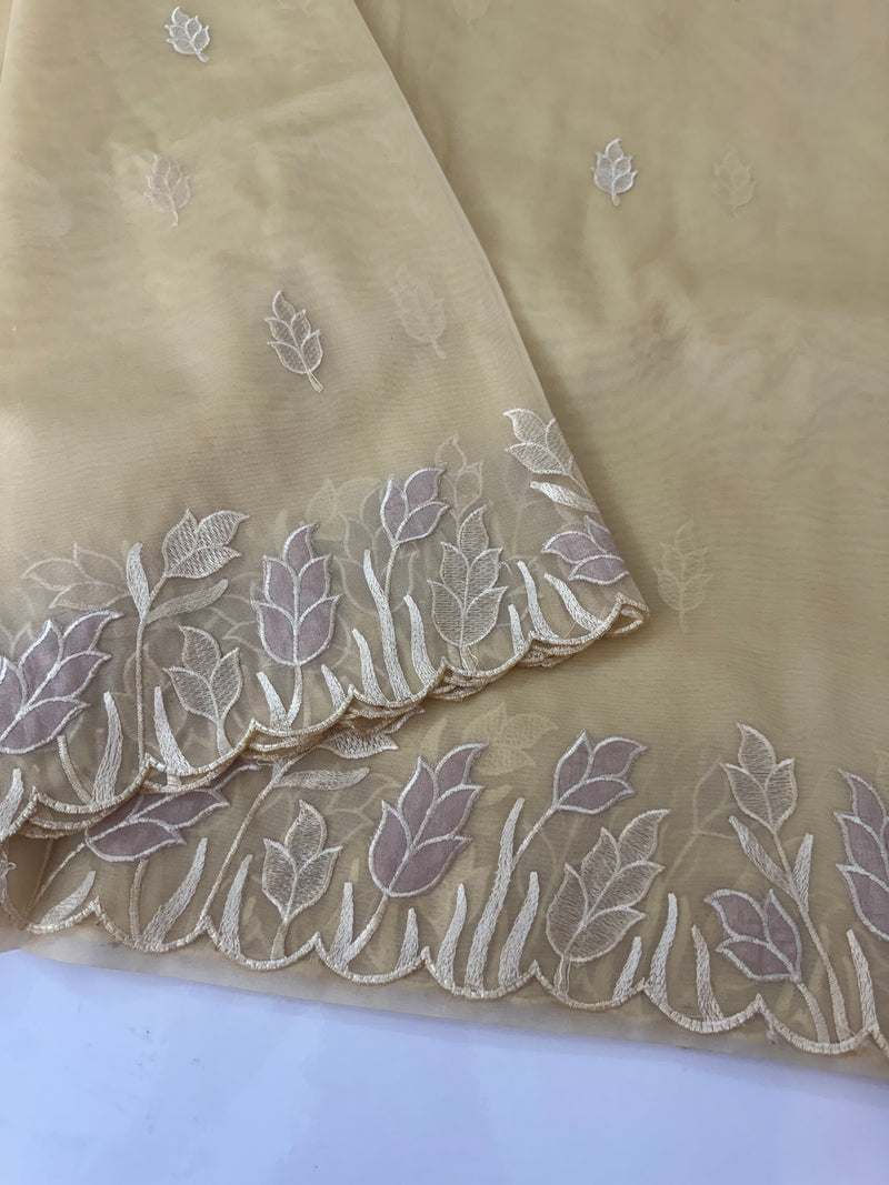 Viscose Organza saree with applique work-MSH103 CreamyYellow