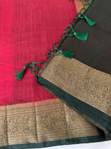 Jute silk sarees with contrast pallu & blouse MJL396 Maroon to Green