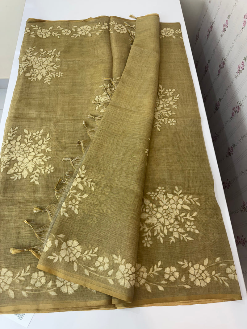Tissue Linen Saree with applique work MRS890