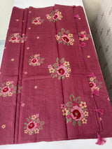 Crushed Blended tussar silk saree with embroidery- MSB7654- DuskyPink