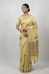Kanta Handstitched Blended soft tussar silk saree MS90567- Yellow
