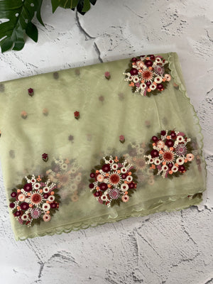 Glass tissue organza saree with embroidery MSF130