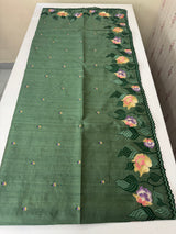 Crushed Blended tussar silk saree with embroidery- MTS355 - JadeGreen