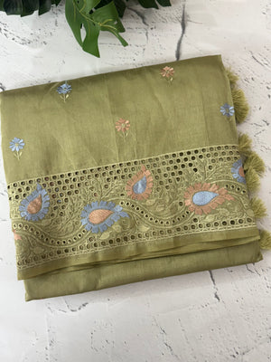Cutwork Blended tussar saree MSH228 DustyGreen