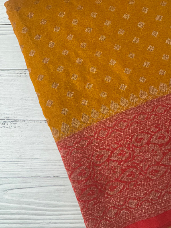 Banarasi viscose Georgette saree MKGS611- Mustard to Red