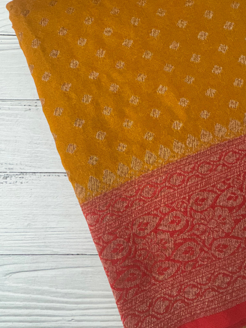 Banarasi viscose Georgette saree MKGS611- Mustard to Red