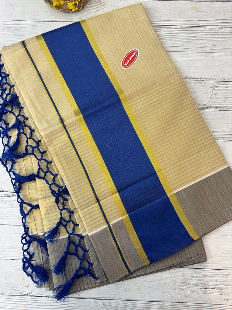 Kerala tissue saree- Gold checks
