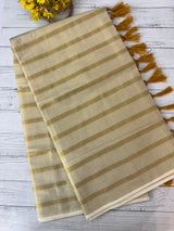 Kerala tissue saree - Stripes with yellow tassels