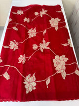 Organza saree with tissue applique work MK62 - Red