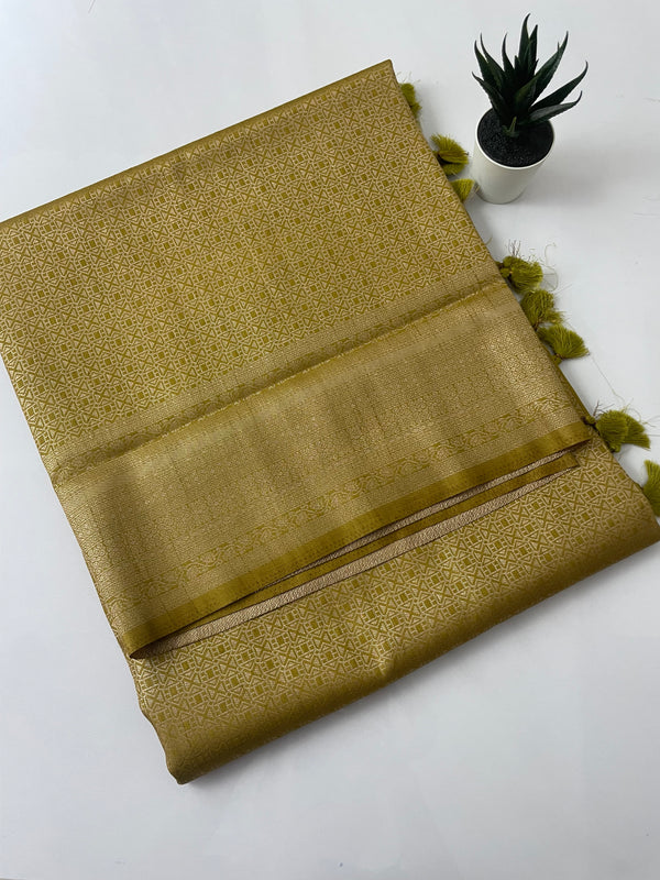 Banarasi soft silk saree MKSS126 - Yellow Green