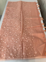 Moonga checks saree with embroidery MSH219 PastelPeachPink