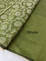 Blended tussar silk saree with embroidery- MSH158 MossGreen