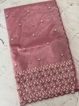 Glassy tissue organza saree with embroidery FKSF133- OnionPink