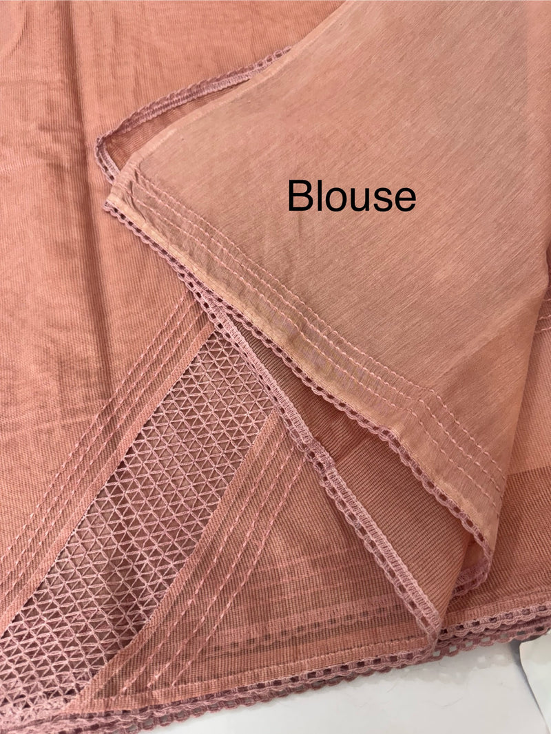 Supernet saree with crochet work and lace border MCJ5433 -Peach(Design - Diagonal Crochet)