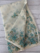 Organza saree with prints & hand embriodery work MS15333