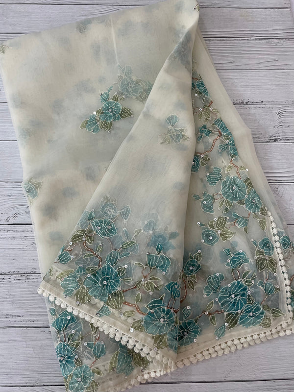 Organza saree with prints & hand embriodery work MS15333