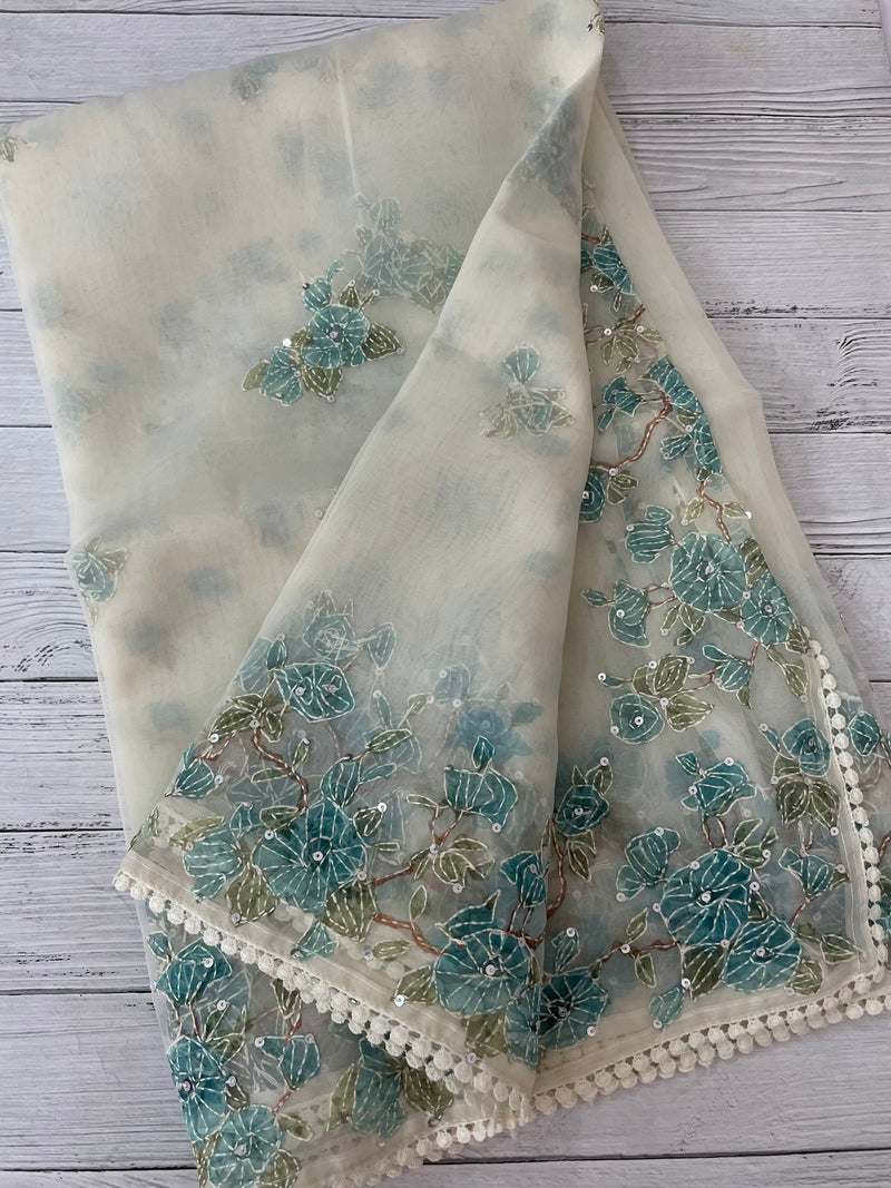 Organza saree with prints & hand embriodery work MS15333