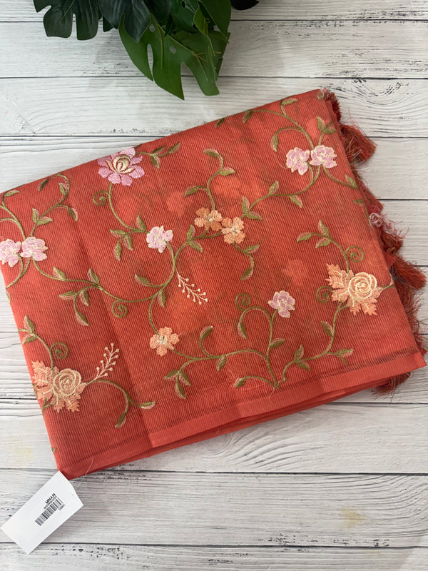 Kota Supernet embriodery saree SHSNYNM DarkPeach