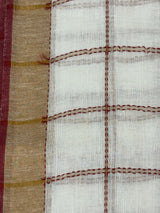 Linen big checks saree with zari border MLS9767- Cream & MaroonRed