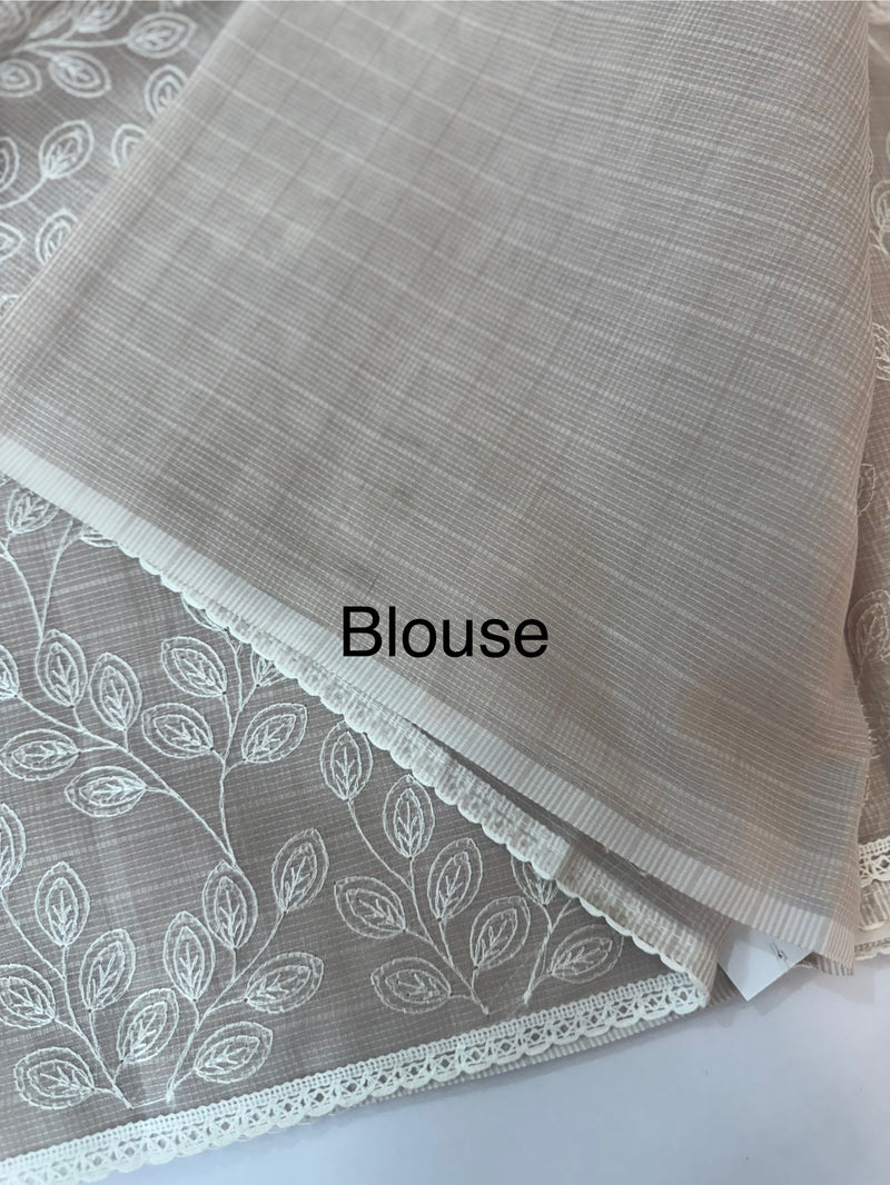 Kota cotton silk embriodery saree MS1455- Pastel brown