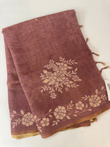 Tissue Linen Saree with applique work MRS890